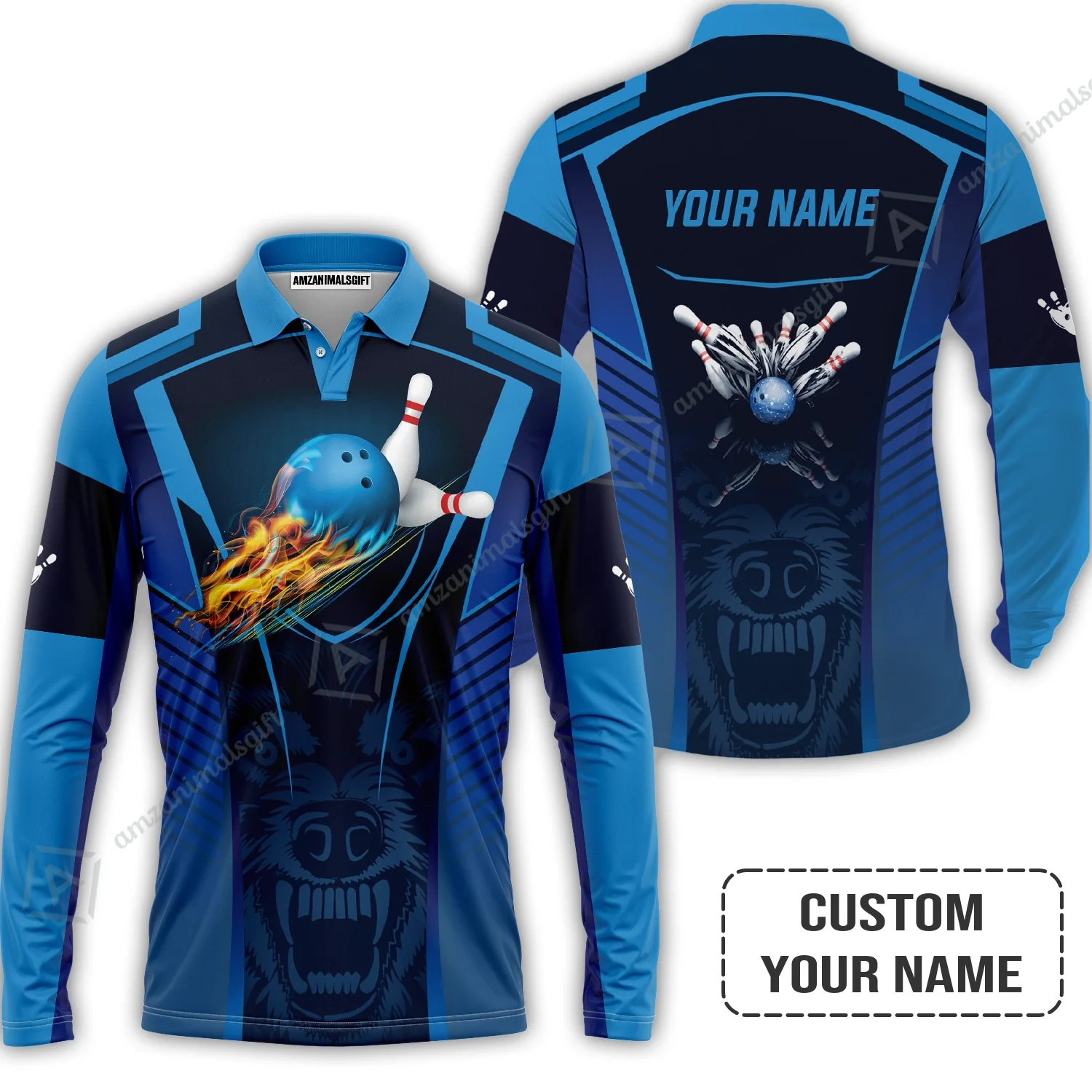 Bowling Hawaiian Shirt Custom Name - The Wolf Blue Bowling Team Personalized Aloha Hawaiian Shirt - Gift For Friend, Family, Bowling Lovers - Image 5