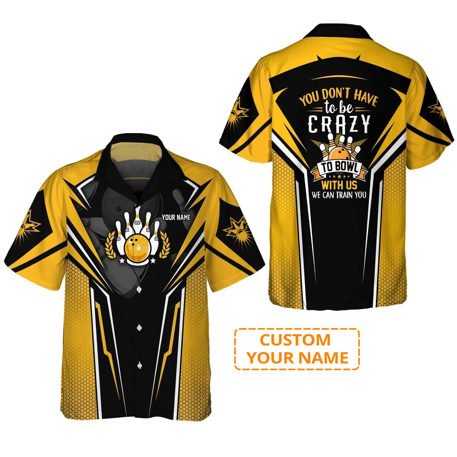 Bowling Hawaiian Shirt Custom Name - Yellow Bowling We Can Train You Personalized Aloha Hawaiian Shirt - Gift For Friend, Family, Bowling Lovers - Image 2