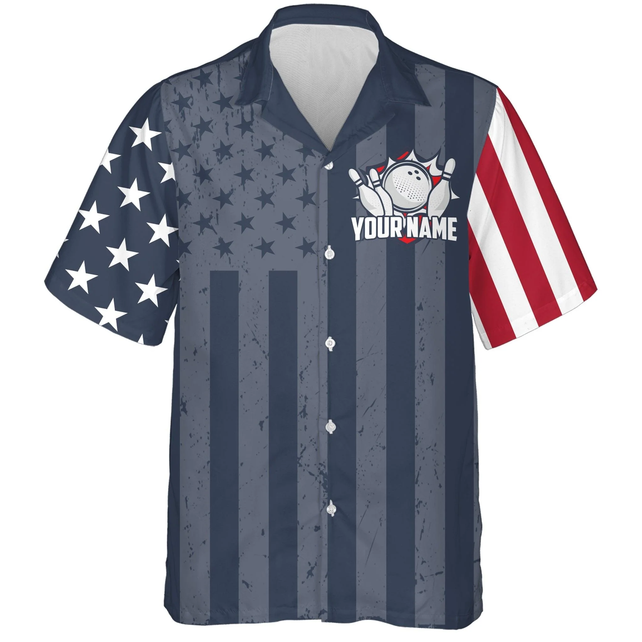 Bowling Hawaiian Shirt Custom Team Name And Name, American Flag Bowling Personalized Shirt For Men Women, Team, Bowling Lovers, Bowlers - Image 2