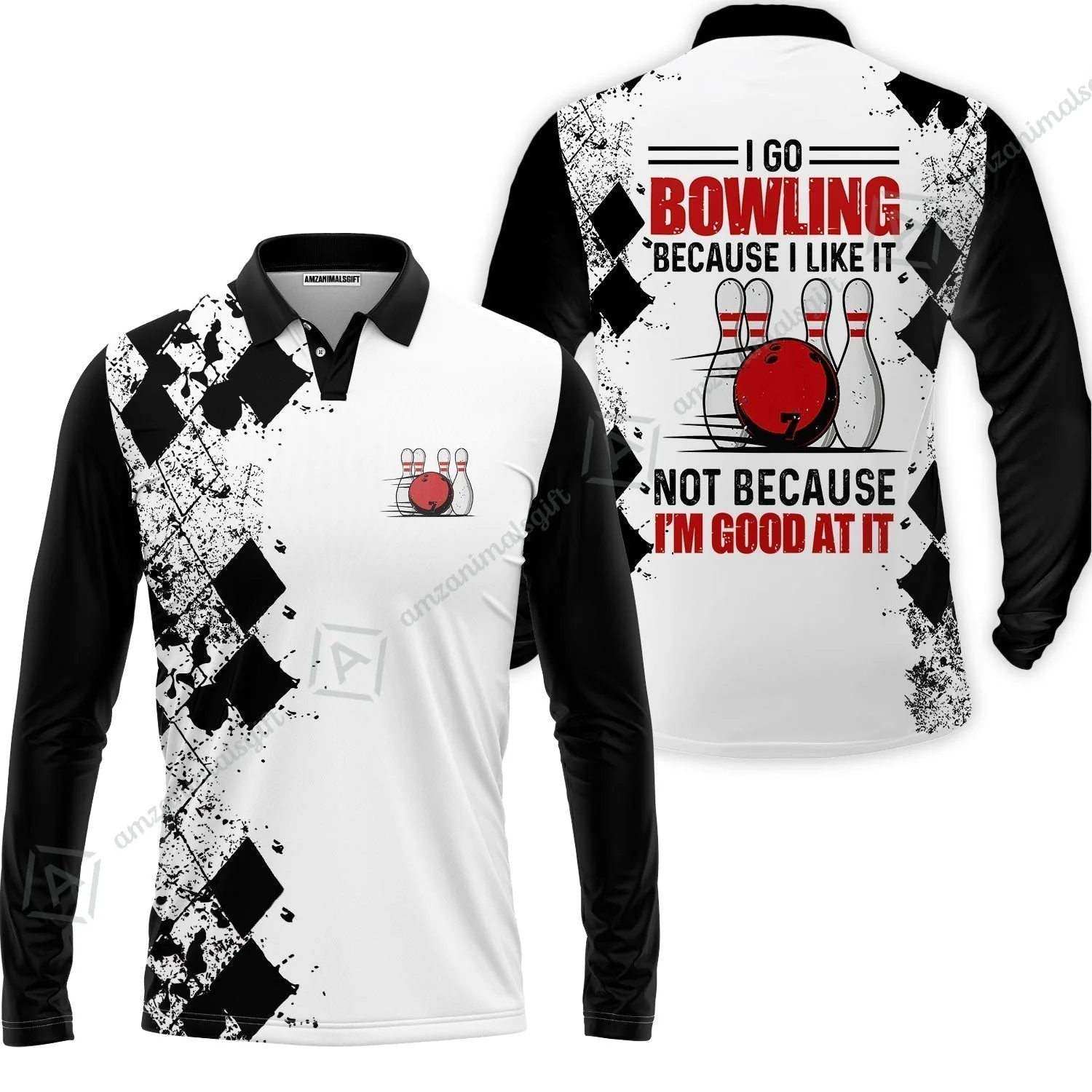 Bowling Hawaiian Shirt - I Go Bowling Because I Like It Hawaiian Shirt, Black Argyle Pattern Shirt Design, Best Bowling Shirt - Image 7