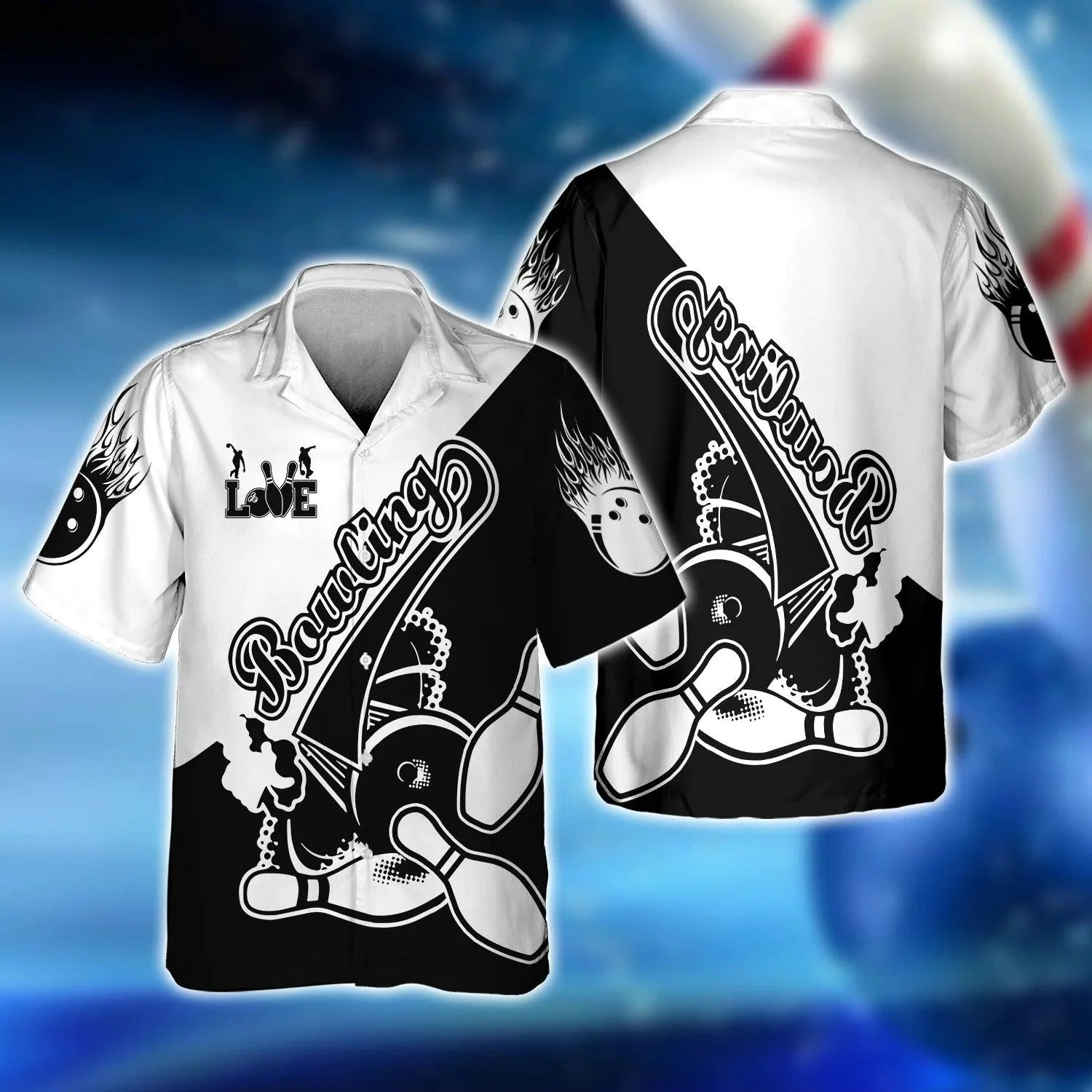 Bowling Hawaiian Shirt - Love Bowling Black And White Problem Aloha Hawaiian Shirt - Gift For Friend, Family, Bowling Lovers