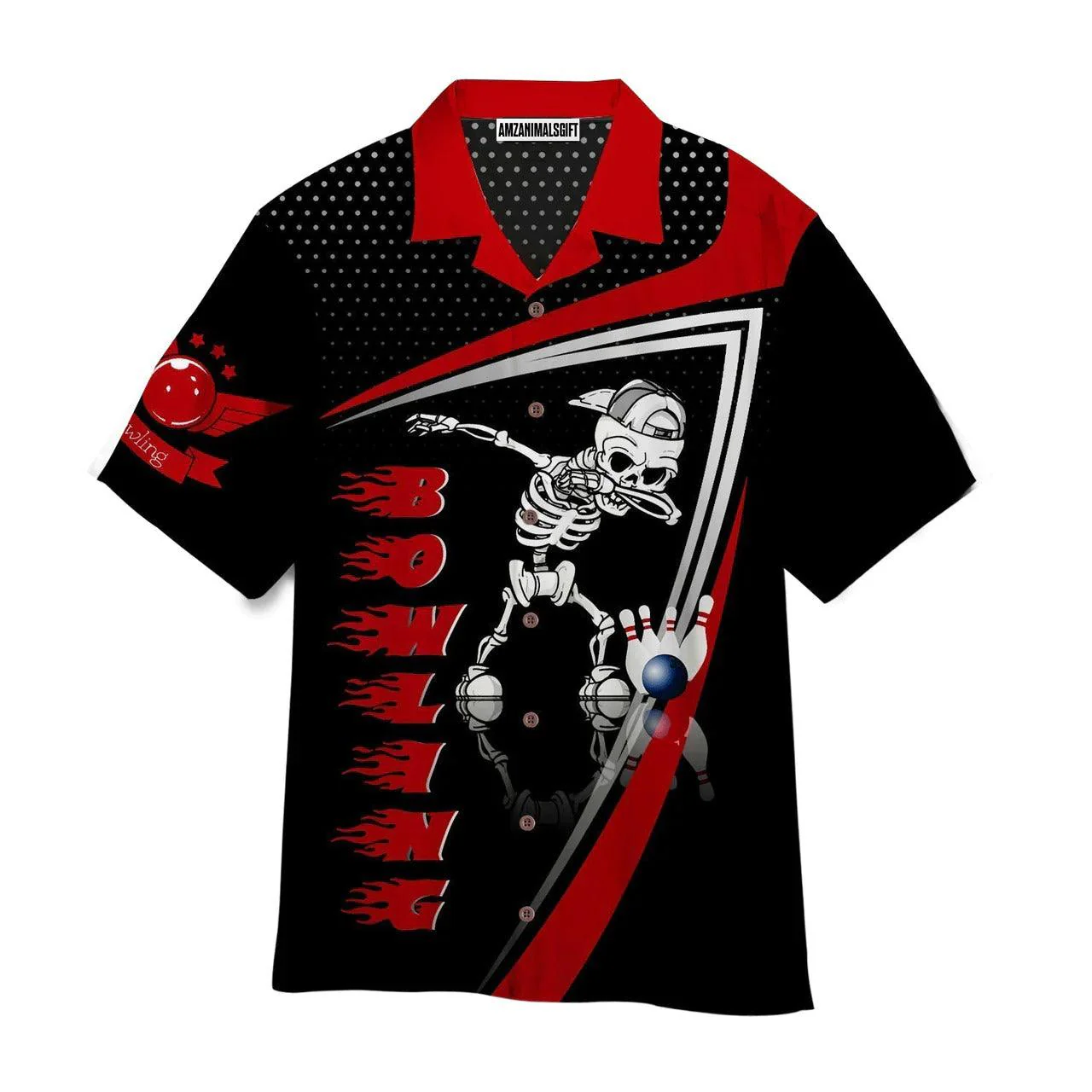 Bowling Hawaiian Shirt, Skull Bowling Black And Red Aloha Hawaiian Shirts For Men and Women - Gift For Bowling Lovers, Friend, Family