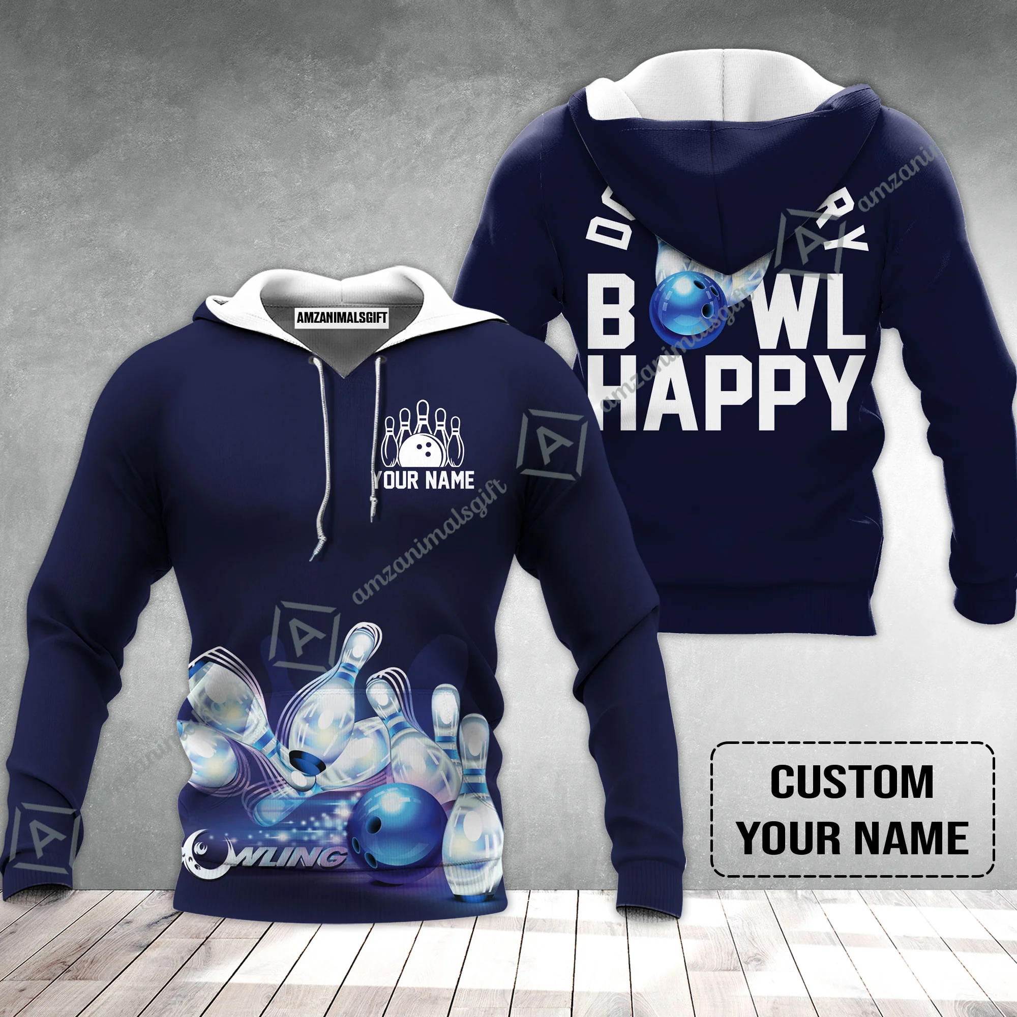 Bowling Hoodie Custom Name - Don't Worry Bowl Happy Personalized Hoodie - Gift For Friend, Family, Bowling Lovers - Image 2