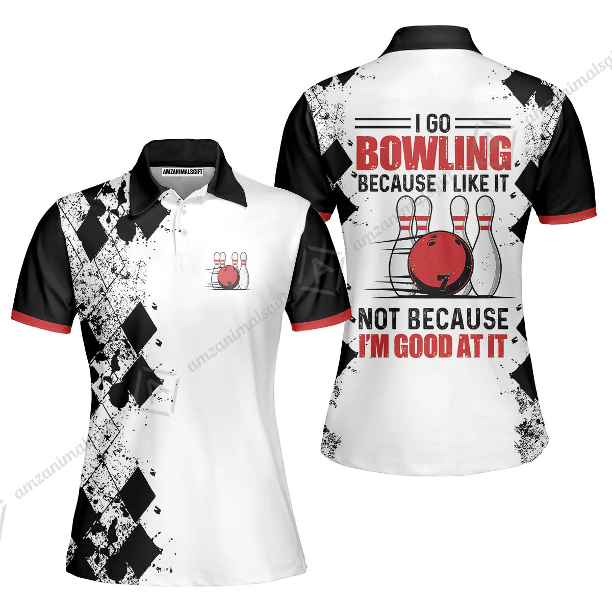 Bowling Hoodie - I Go Bowling Because I Like It Hoodie, Black Argyle Pattern Shirt Design, Best Bowling Shirt - Image 9