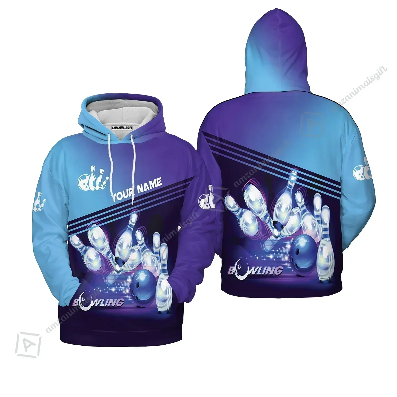 Bowling Hoodie With Custom Name, Personalized Blue Bowling Apparel Uniform Players, Perfect Outfits For Bowling Lovers, Bowlers