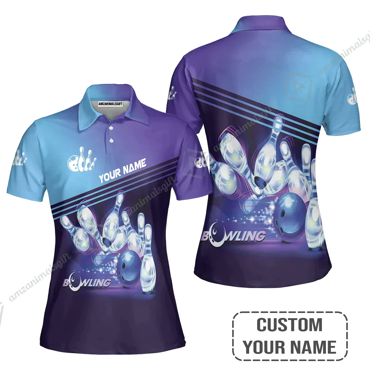 Bowling Hoodie With Custom Name, Personalized Blue Bowling Apparel Uniform Players, Perfect Outfits For Bowling Lovers, Bowlers - Image 6