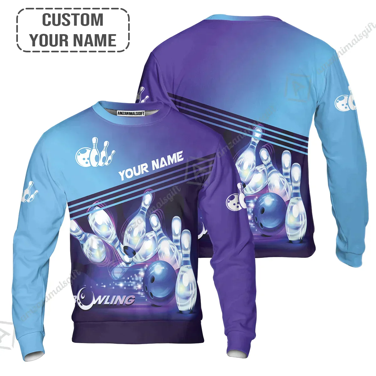 Bowling Hoodie With Custom Name, Personalized Blue Bowling Apparel Uniform Players, Perfect Outfits For Bowling Lovers, Bowlers - Image 9