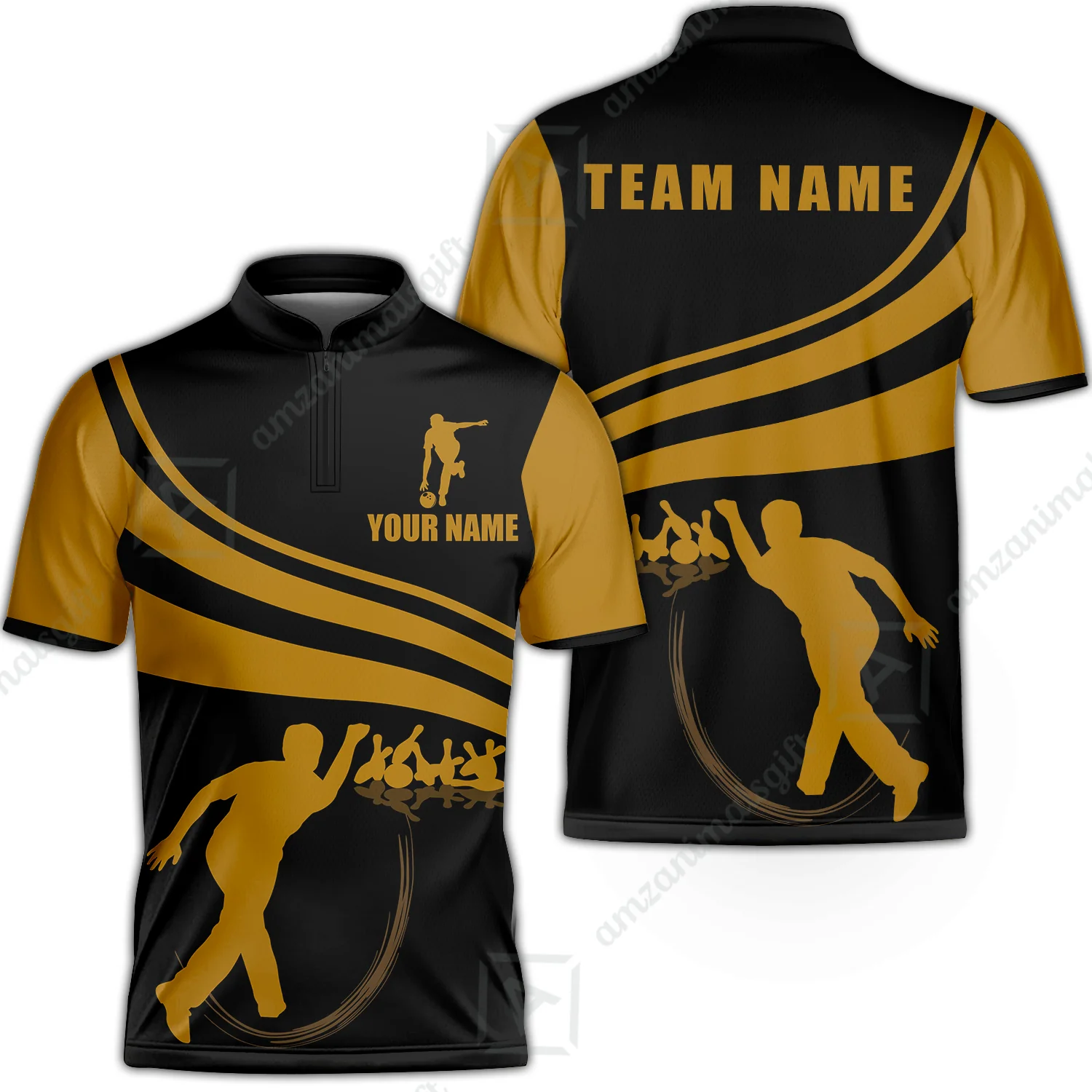 Bowling Jersey Custom Name - Black and Gold Men Bowlers Personalized Bowling Jersey - Image 2