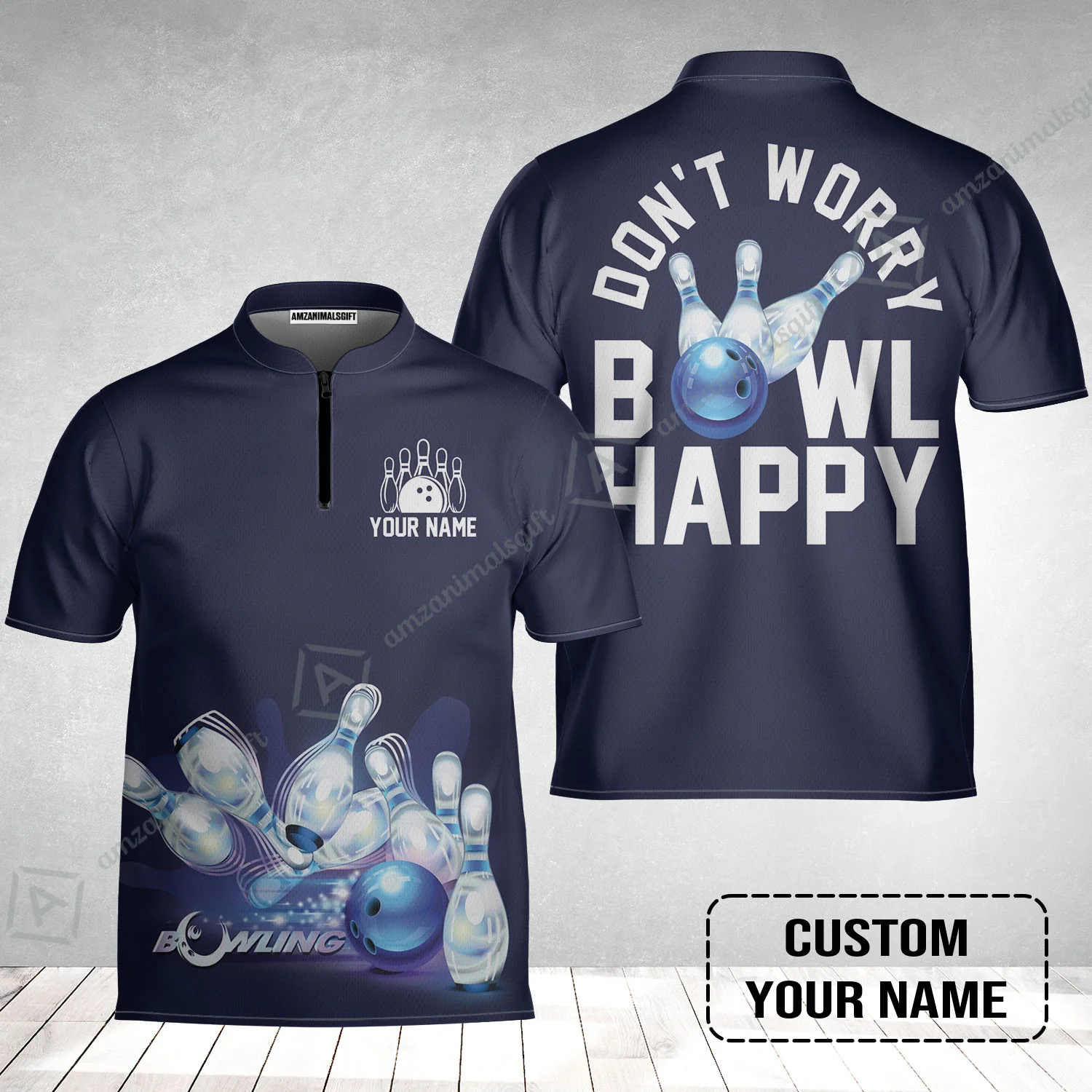 Bowling Jersey Custom Name - Don't Worry Bowl Happy Personalized Bowling Jersey - Gift For Friend, Family, Bowling Lovers - Image 2
