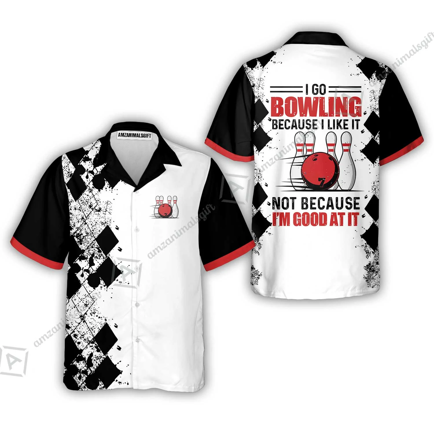 Bowling Jersey - I Go Bowling Because I Like It Bowling Jersey , Black Argyle Pattern Shirt Design, Best Bowling Shirt - Image 7