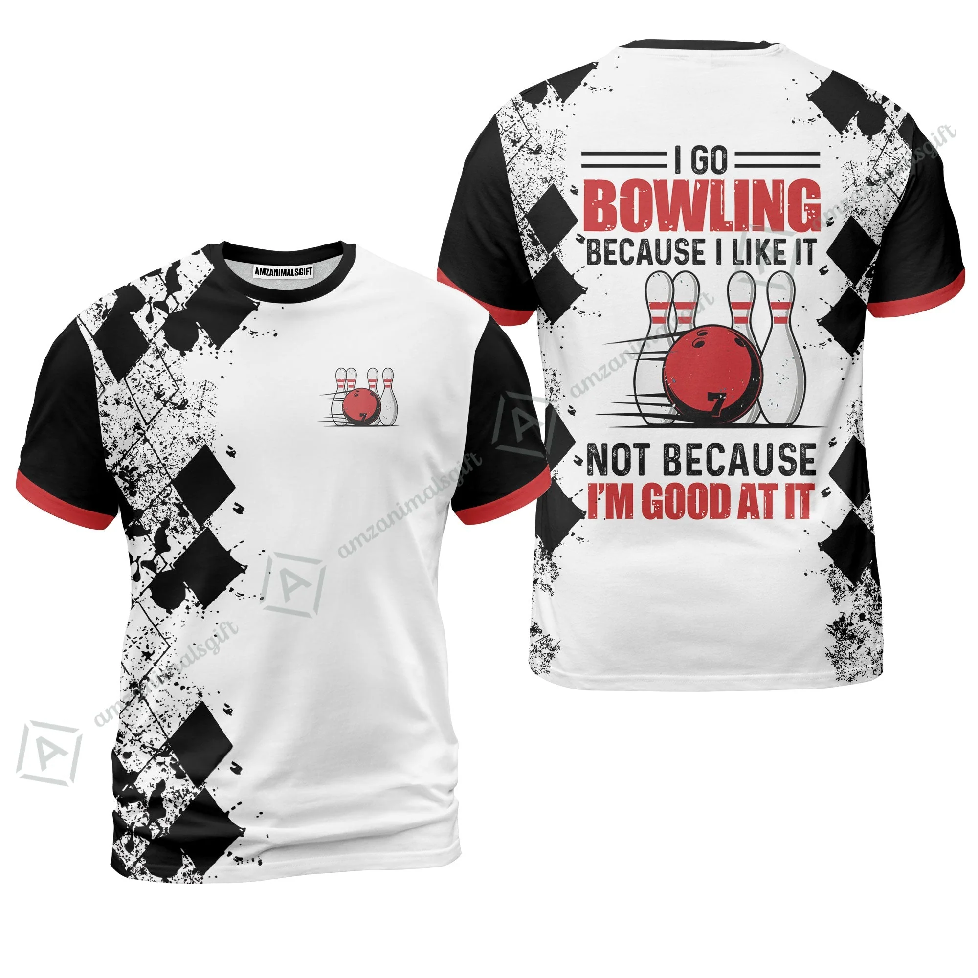 Bowling Jersey - I Go Bowling Because I Like It Bowling Jersey , Black Argyle Pattern Shirt Design, Best Bowling Shirt - Image 8