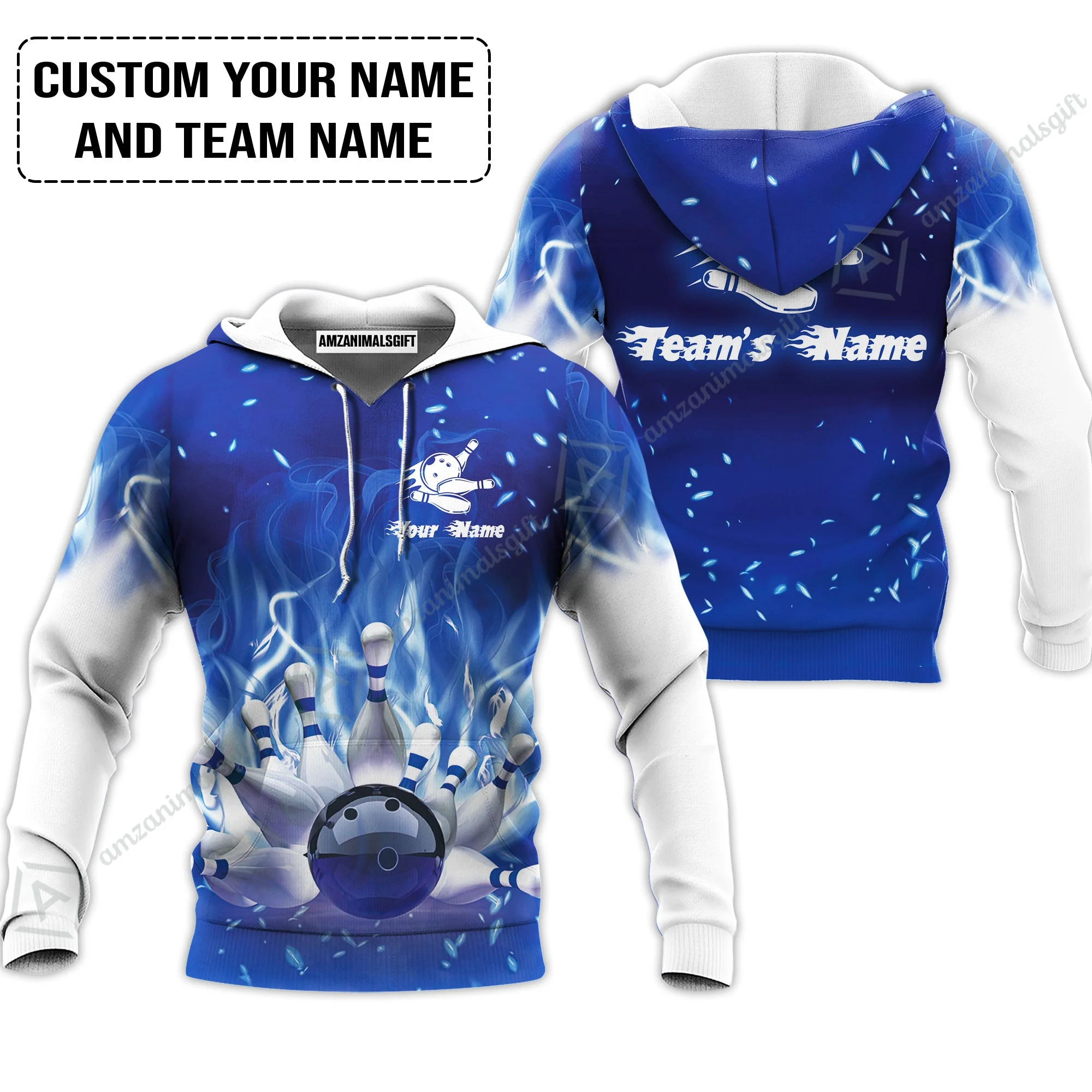 Bowling Long Polo Shirt Custom Name - Bowling On Blue Fire Personalized Bowling Long Polo Shirt - Image 5