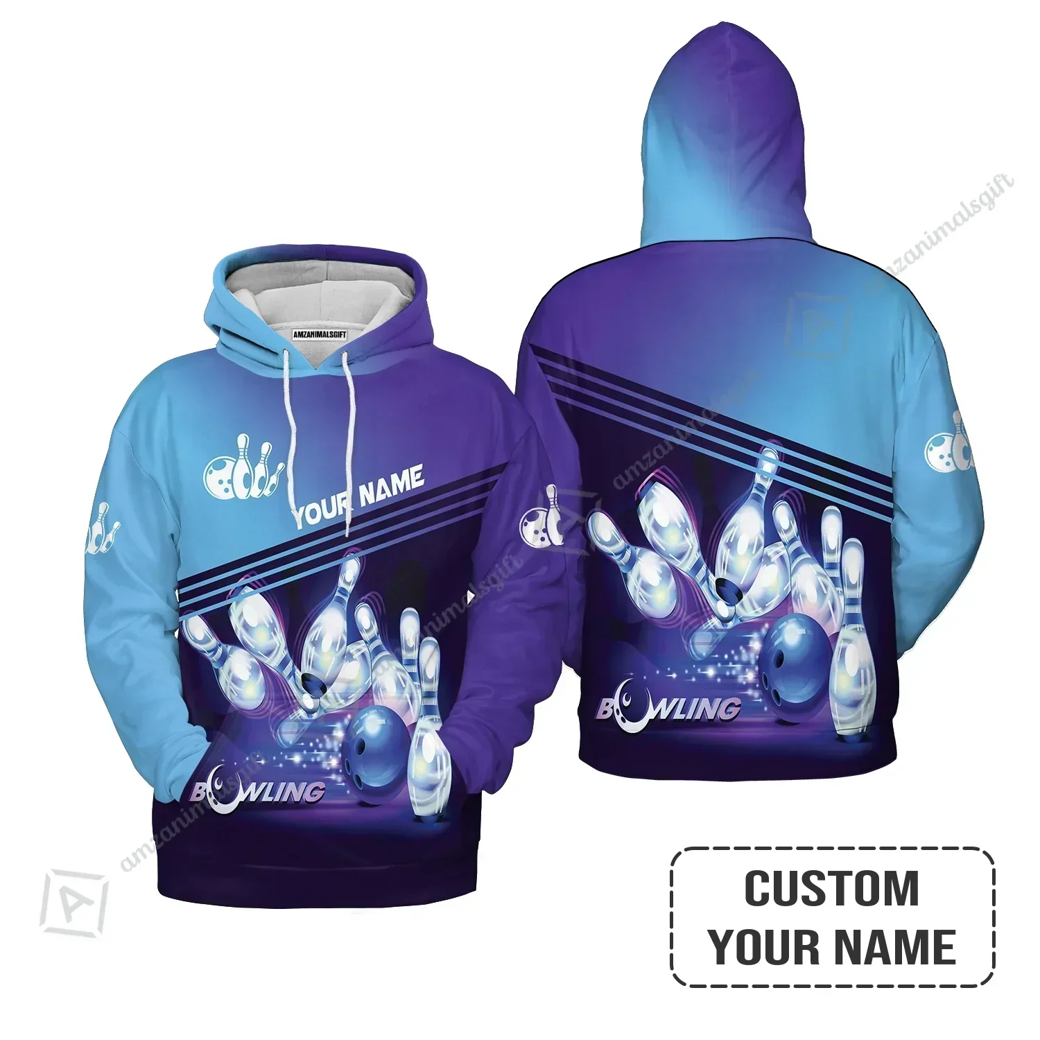 Bowling Long Polo Shirt With Custom Name, Blue Bowling Apparel Uniform Players, Perfect Gifts For Bowling Lovers, Bowlers - Image 3