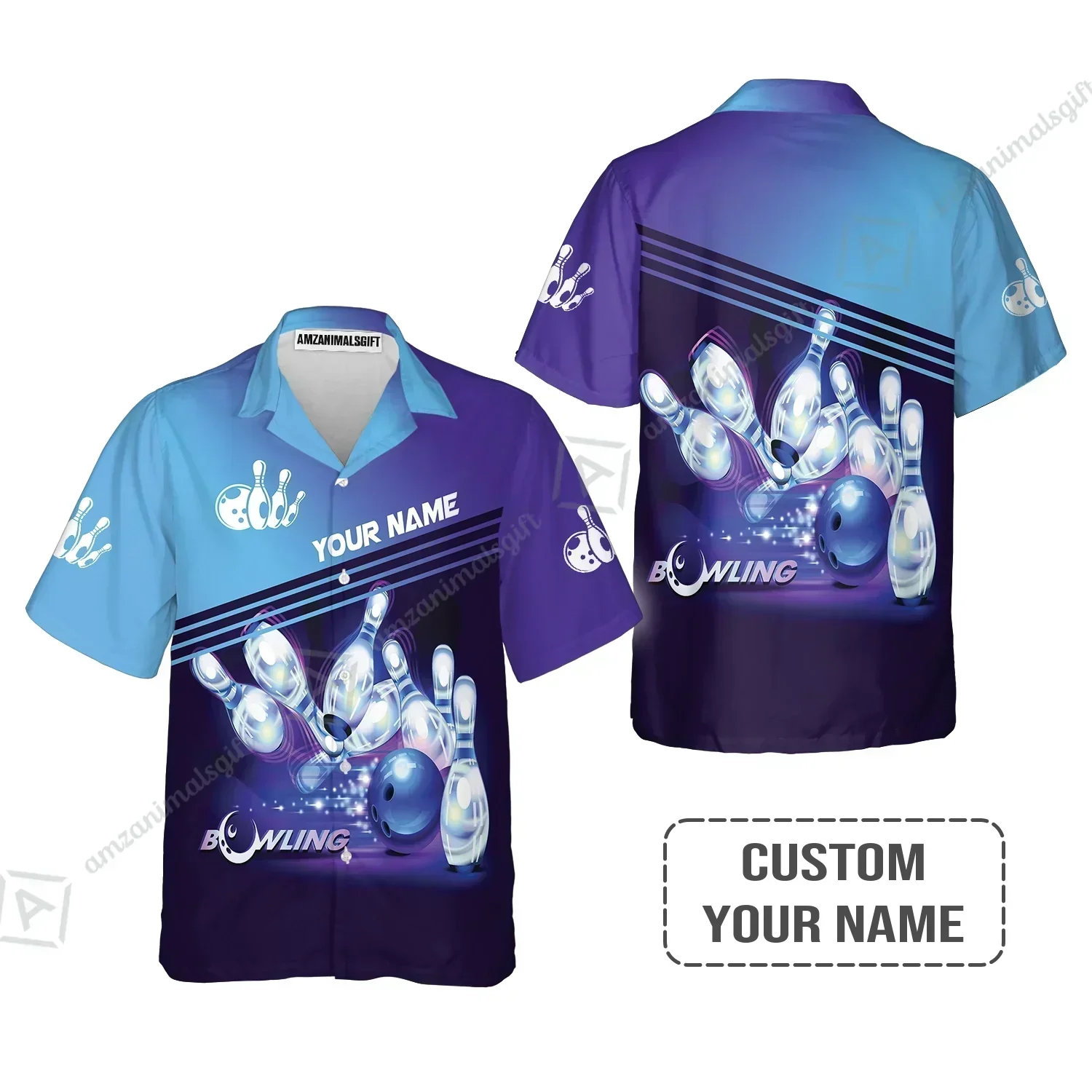 Bowling Long Polo Shirt With Custom Name, Blue Bowling Apparel Uniform Players, Perfect Gifts For Bowling Lovers, Bowlers - Image 4