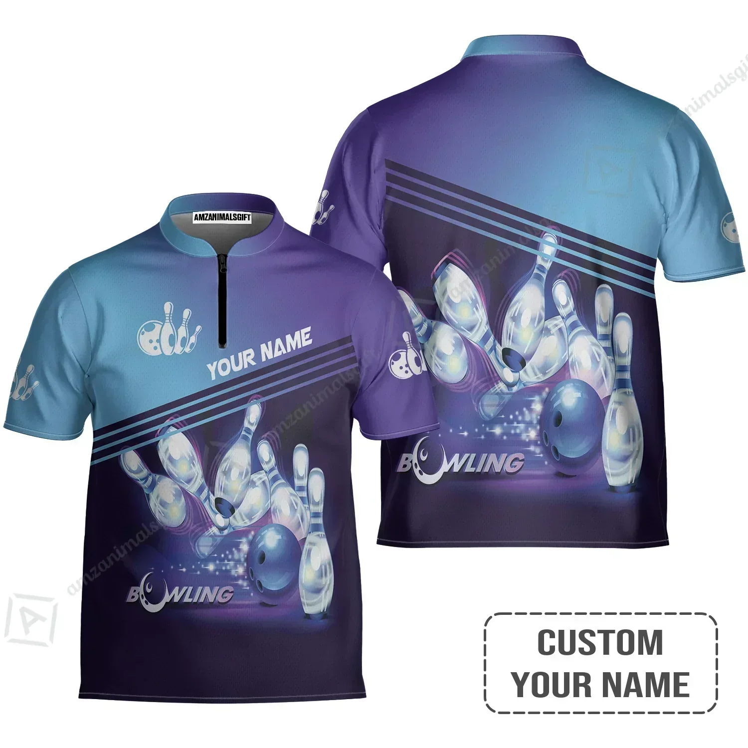 Bowling Long Sweatshirt With Custom Name, Personalized Blue Bowling Shirt Uniform Players, Perfect Gifts For Bowling Lovers, Bowlers - Image 6