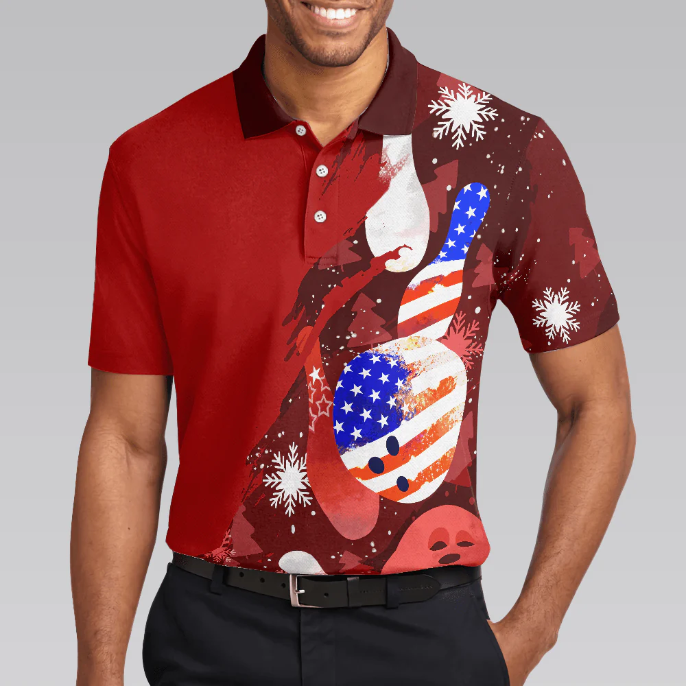 Bowling Men Polo Shirt - American Flag Christmas, Bowling Ball and Pins Bowling Polo Shirt For Men - Gift For Bowling Lovers, Bowlers - Image 6