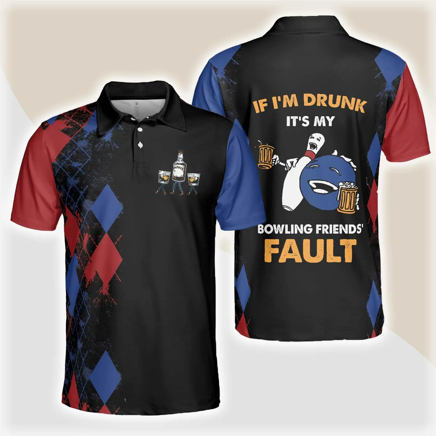 Bowling Men Polo Shirt - Argyle Pattern Bowling Polo Shirts, If I'm Drunk Bowling Polo Shirt For Men - Gift For Bowling Lovers, Bowlers