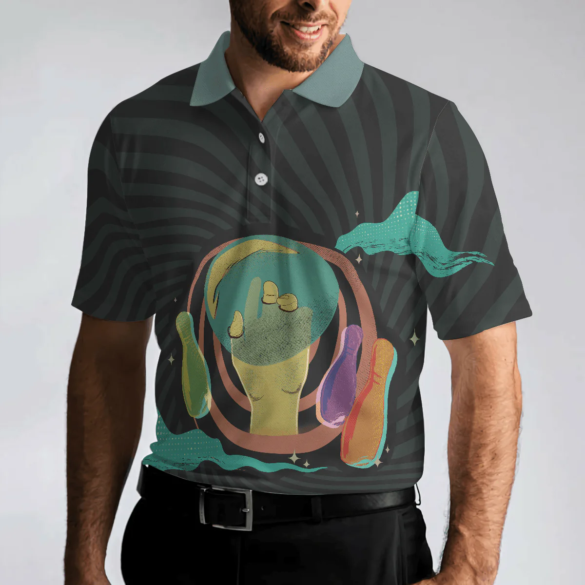 Bowling Men Polo Shirt - Artistic Bowling Transparent Bowling Polo Shirt For Men - Perfect Gift For Friend, Family, Bowling Lovers - Image 5