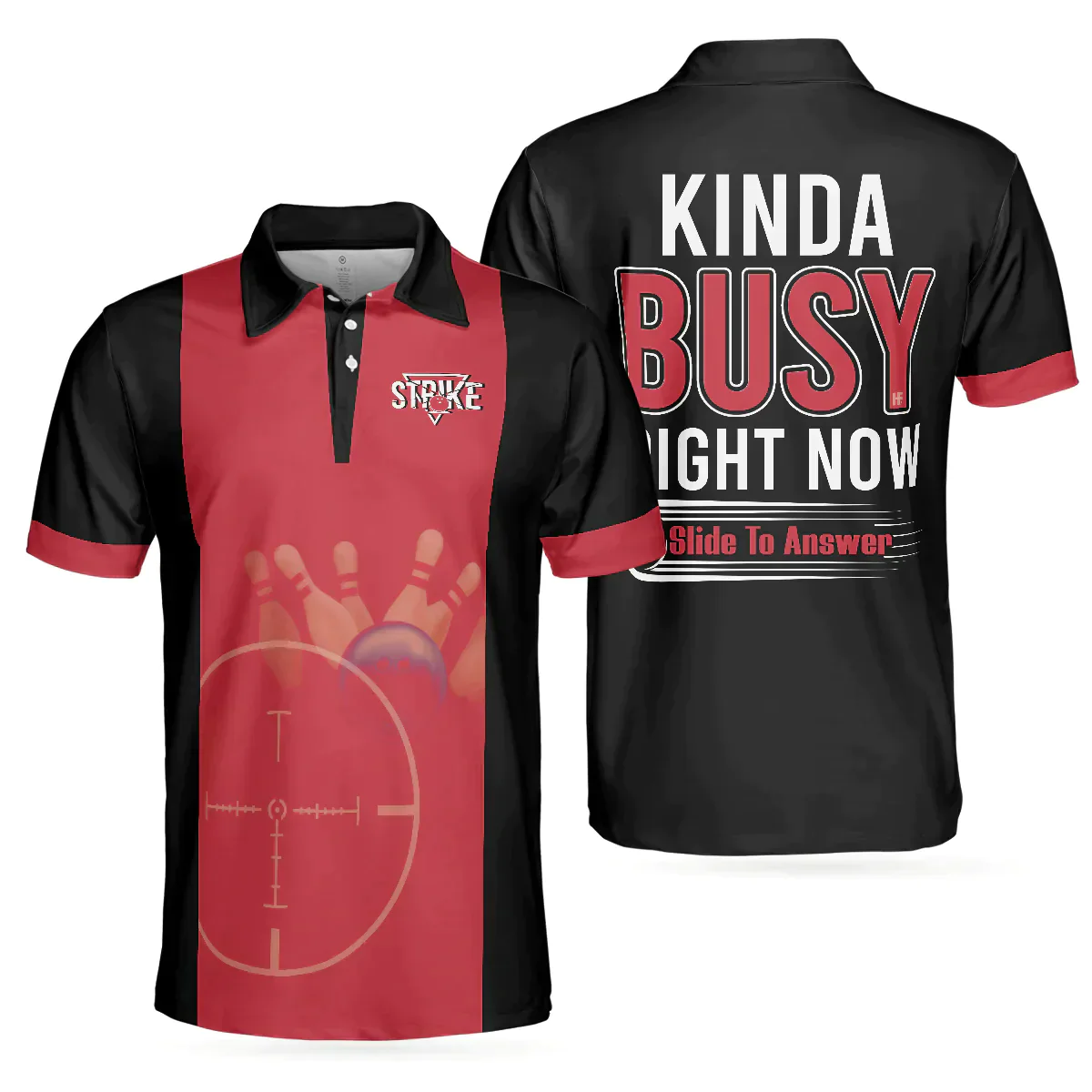 Bowling Men Polo Shirt - Black And Red Bowling, Kinda Busy Right Now Bowling Polo Shirt For Men - Perfect Gift For Friend, Family - Image 2