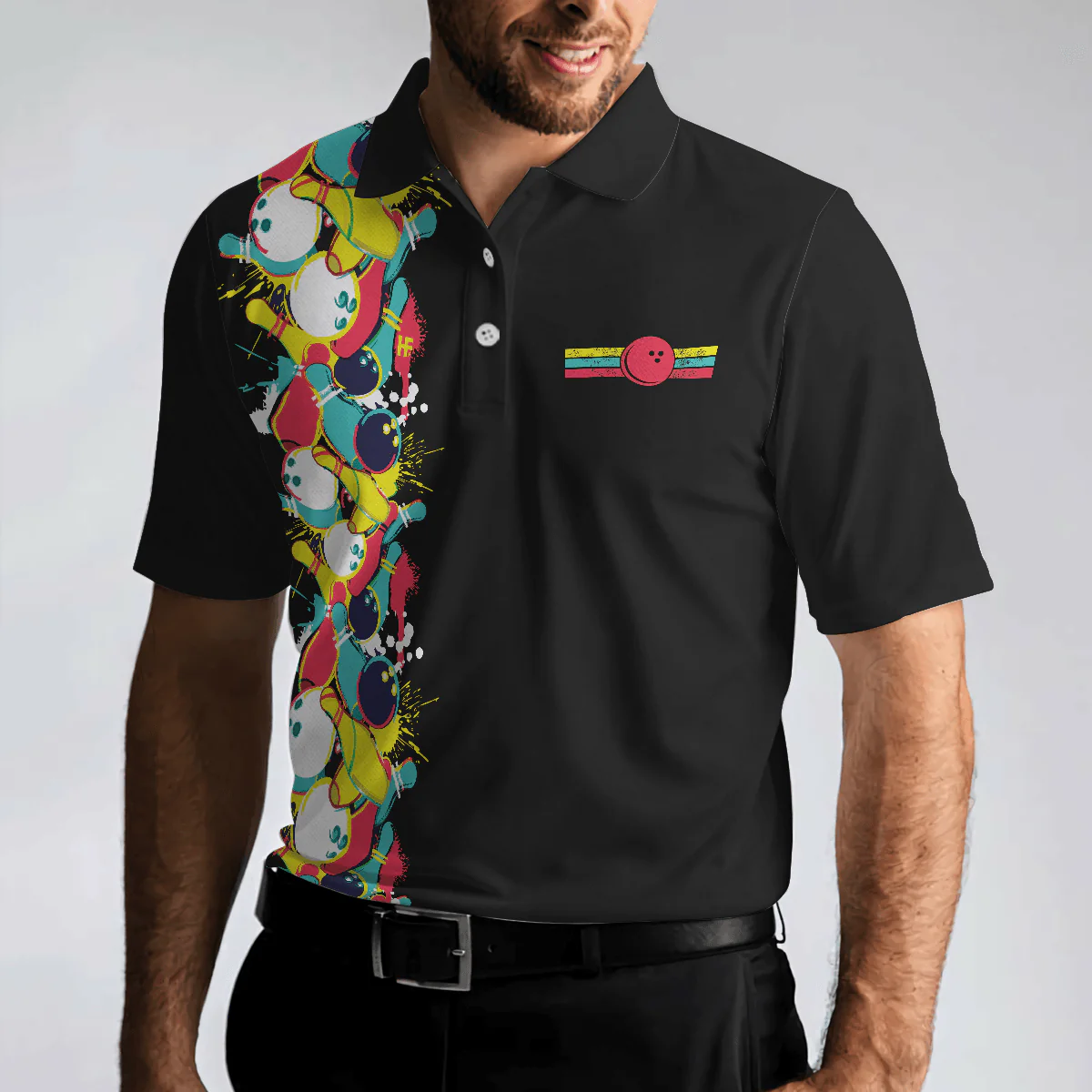 Bowling Men Polo Shirt - Black Bowling Pattern, Grab Your Balls Bowling Polo Shirt For Men - Perfect Gift For Friend, Family, Bowling Lovers - Image 5
