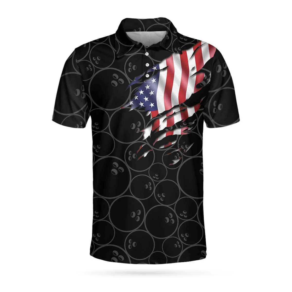 Bowling Men Polo Shirt - Bowling American Flag Polo Shirt, Pattern USA Flag Bowling Polo Shirt - Gift For Friend, Family, Bowling Lovers - Image 3