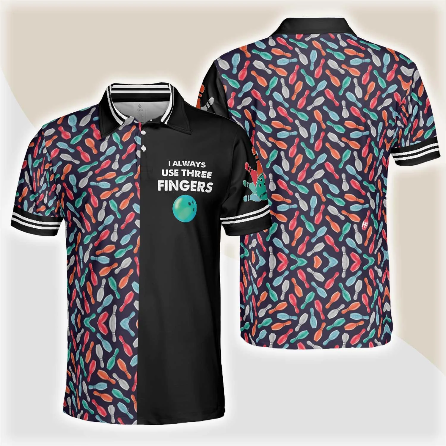 Bowling Men Polo Shirt - Bowling Ball Pattern, I Always Use Three Fingers Polo Shirt - Best Bowling Gift For Men - Perfect Gift For Friend, Family, Bowling Lovers