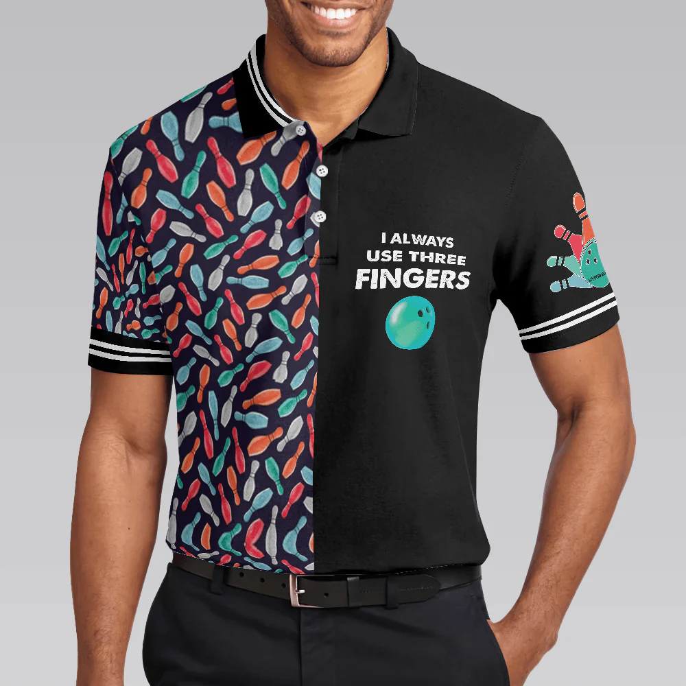 Bowling Men Polo Shirt - Bowling Ball Pattern, I Always Use Three Fingers Polo Shirt - Best Bowling Gift For Men - Perfect Gift For Friend, Family, Bowling Lovers - Image 6