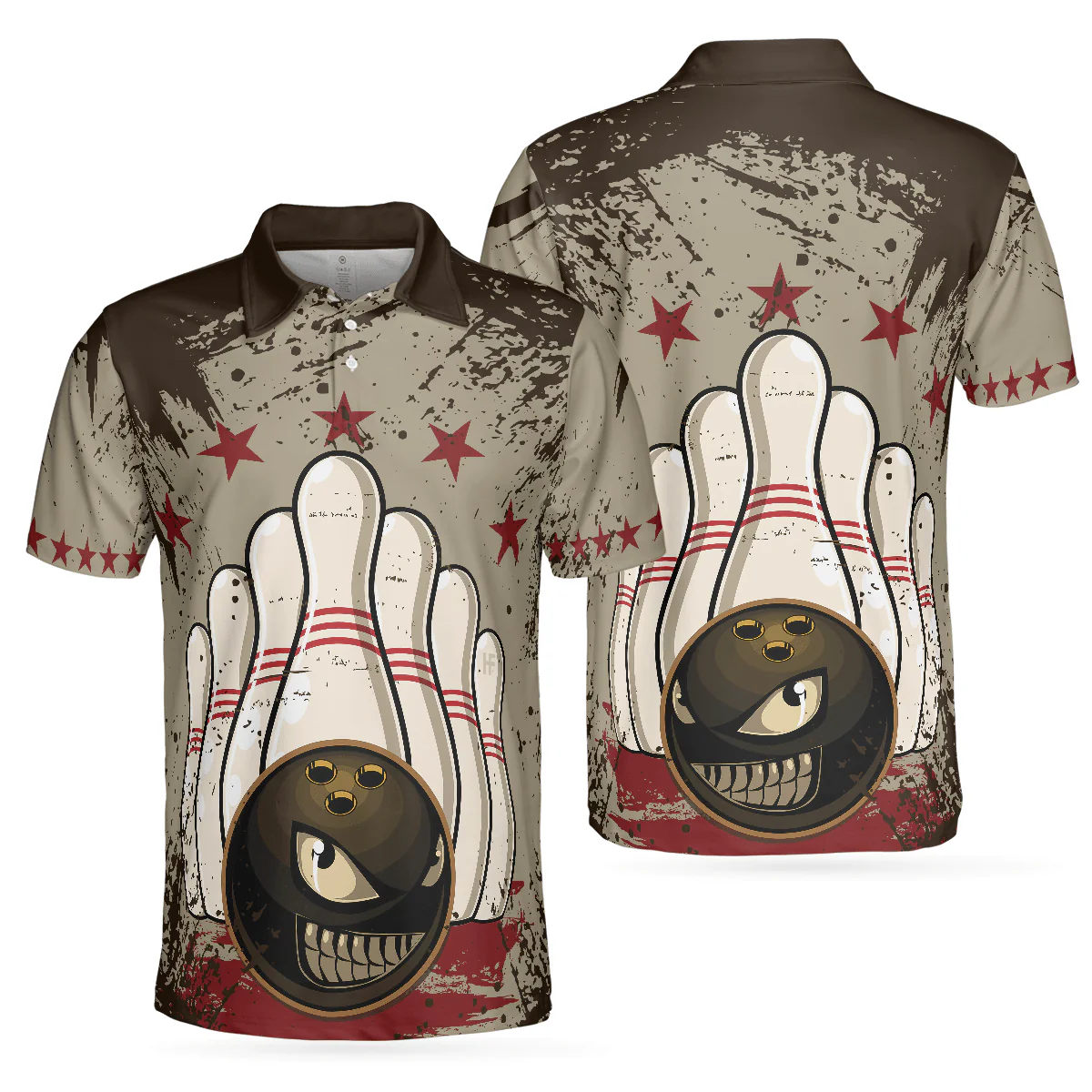 Bowling Men Polo Shirt - Bowling Ball Vintage Background, Crazy Bowling Polo Shirt - Gift For Friend, Family, Bowling Lovers - Image 2