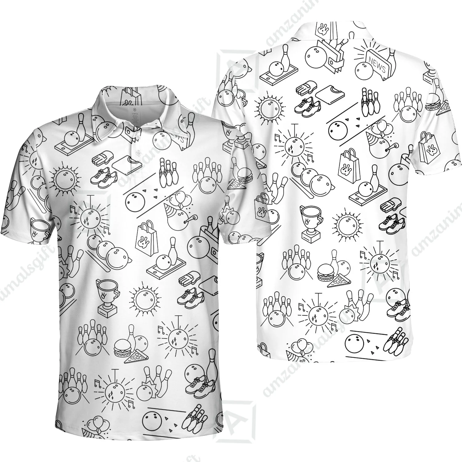 Bowling Men Polo Shirt, Bowling Icon Pattern Polo Shirt For Men, Perfect Gift For Bowling Lovers - Image 15