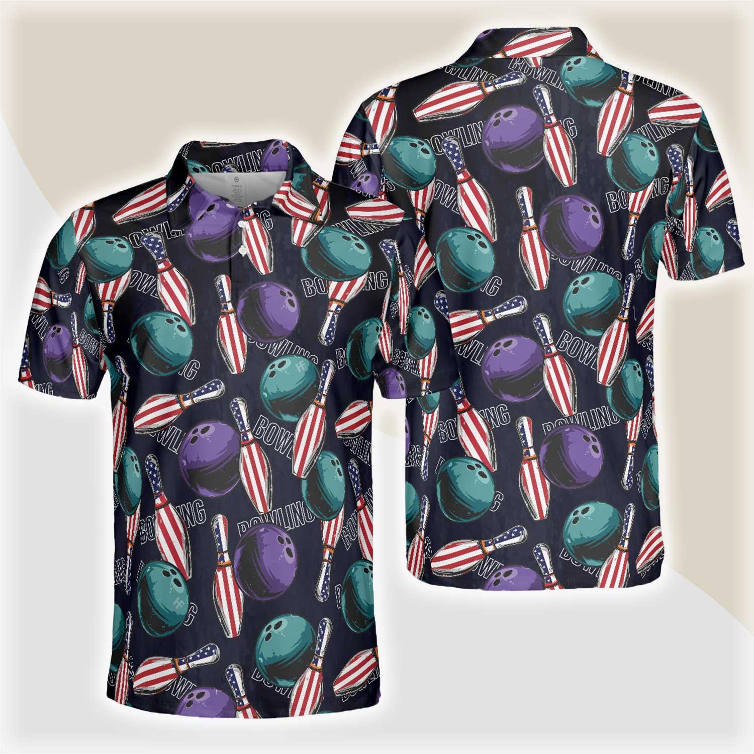 Bowling Men Polo Shirt - Bowling Is My Life Polo Shirt, American Flag Pattern Bowling Polo Shirt - Perfect Gift For Friend, Family, Bowling Lovers