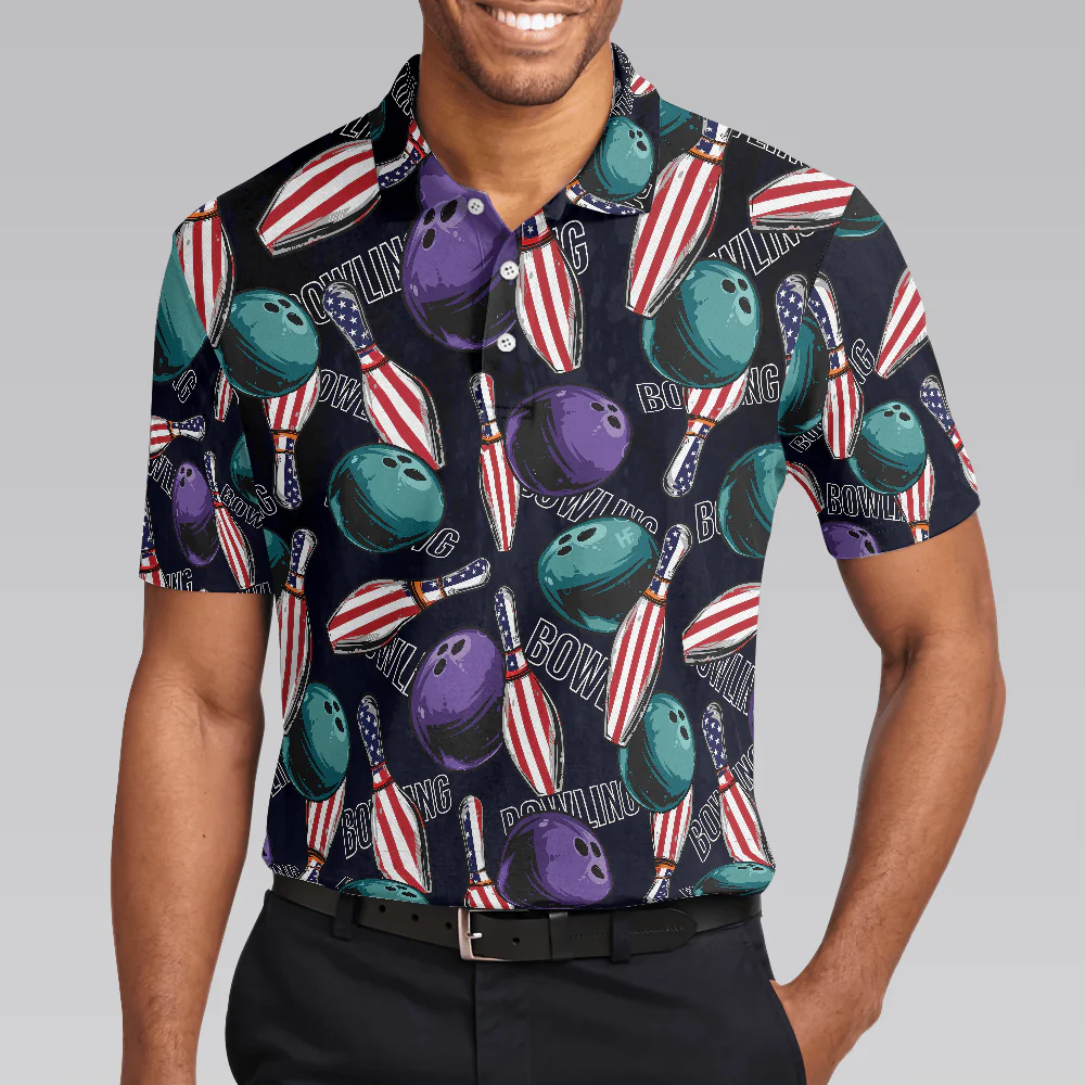 Bowling Men Polo Shirt - Bowling Is My Life Polo Shirt, American Flag Pattern Bowling Polo Shirt - Perfect Gift For Friend, Family, Bowling Lovers - Image 3