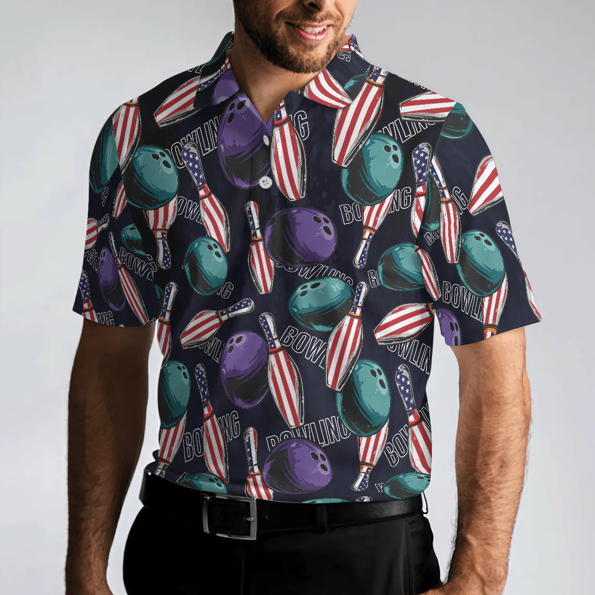 Bowling Men Polo Shirt - Bowling Is My Life Polo Shirt, American Flag Pattern Bowling Polo Shirt - Perfect Gift For Friend, Family, Bowling Lovers - Image 6