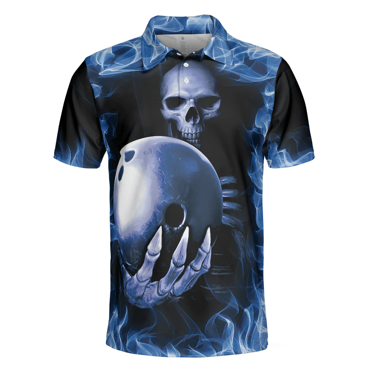 Bowling Men Polo Shirt - Bowling Murder Polo Shirt, Blue Flame, Scary Skull Design For Halloween Bowling Polo Shirt - Gift For Friend, Family, Bowling Lovers - Image 4