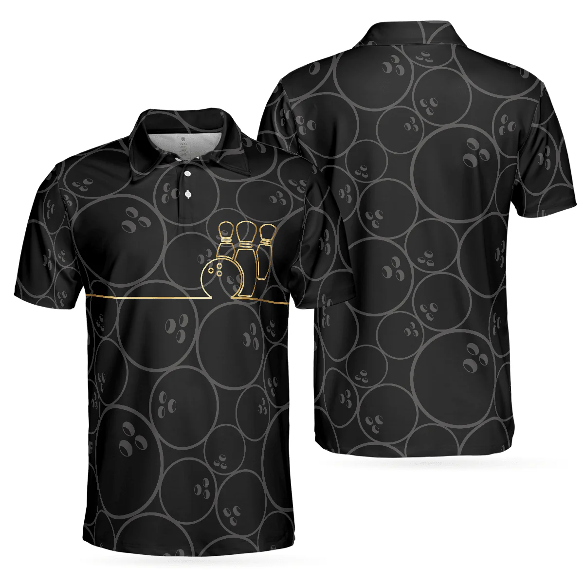 Bowling Men Polo Shirt - Bowling Pattern And Golden Bowling Polo Shirt - Gift For Friend, Family, Bowling Lovers - Image 2
