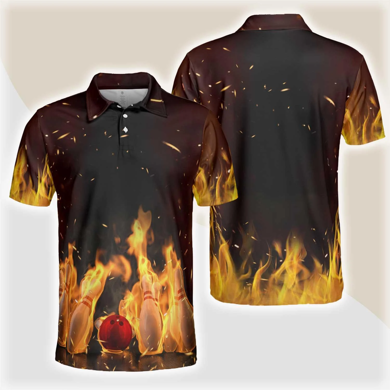 Bowling Men Polo Shirt - Bowling Pin With Fire Polo Shirt, Bowling Fire Bowling Polo Shirt - Gift For Friend, Family, Bowling Lovers