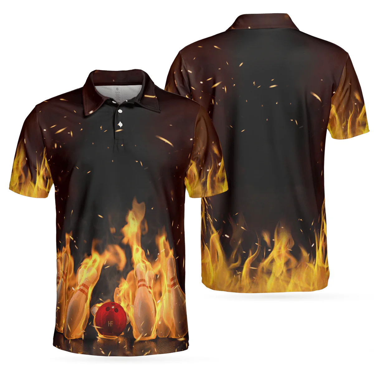 Bowling Men Polo Shirt - Bowling Pin With Fire Polo Shirt, Bowling Fire Bowling Polo Shirt - Gift For Friend, Family, Bowling Lovers - Image 2