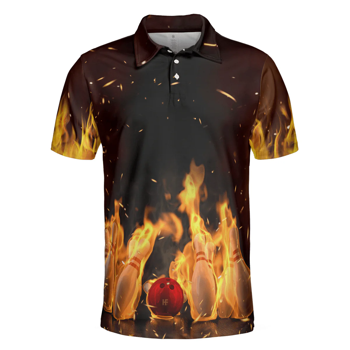 Bowling Men Polo Shirt - Bowling Pin With Fire Polo Shirt, Bowling Fire Bowling Polo Shirt - Gift For Friend, Family, Bowling Lovers - Image 4