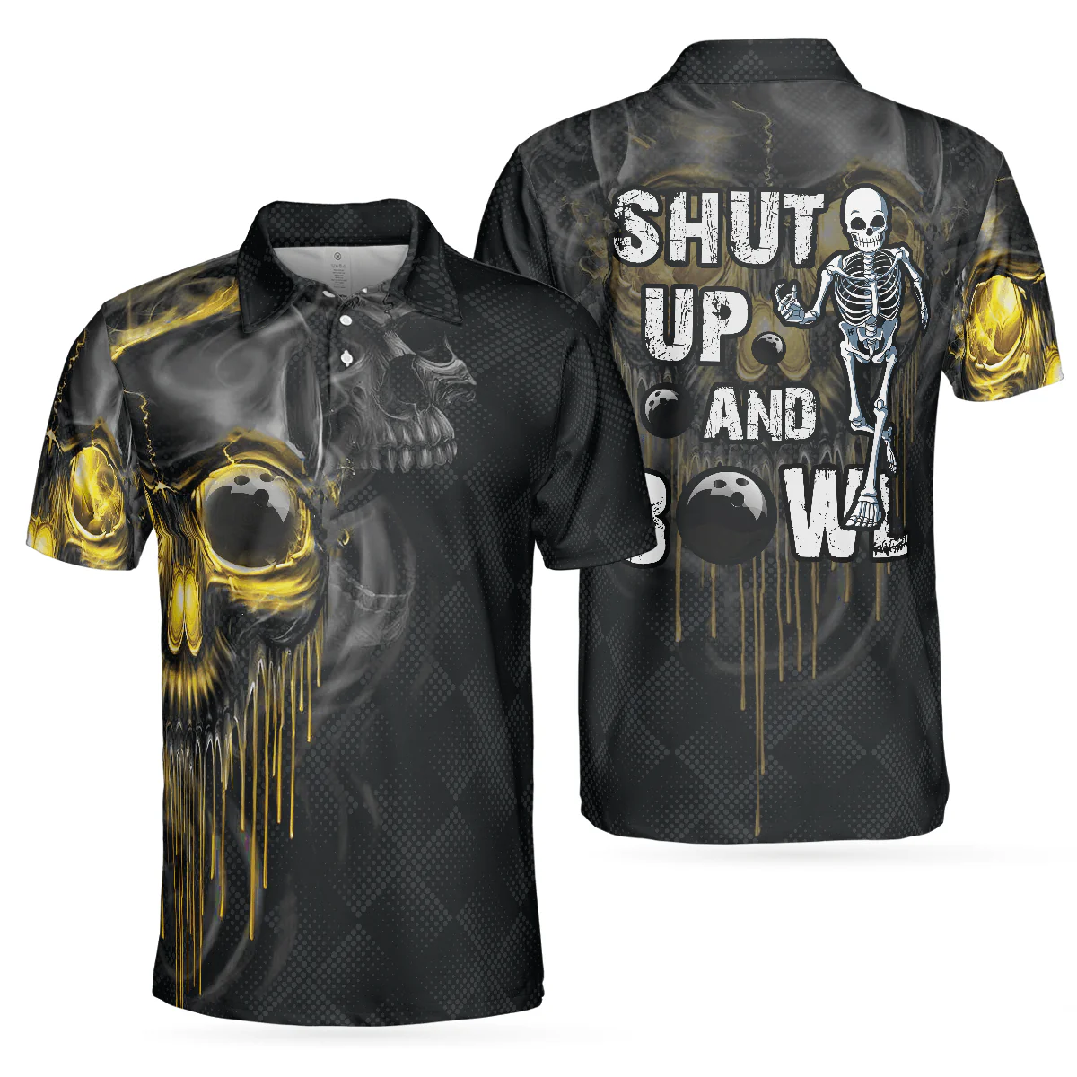 Bowling Men Polo Shirt - Bowling Shut Up Polo Shirt, Scary Halloween, Skull Bowling Polo Shirt - Gift For Friend, Family, Bowling Lovers - Image 2
