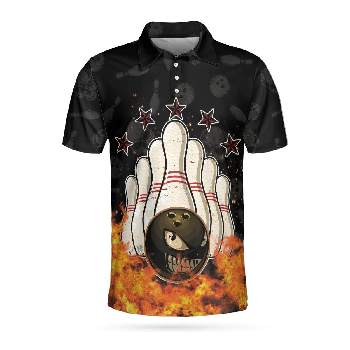 Bowling Men Polo Shirt - Bowling Skull And Monster Ball, Skull Star Fire Bowling Polo Shirt - Gift For Friend, Family, Bowling Lovers - Image 3