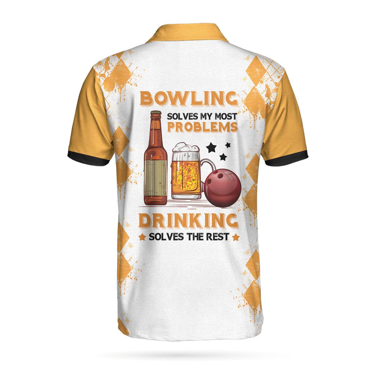 Bowling Men Polo Shirt - Bowling Solves My Most Problems Drinking Solves The Rest, Argyle Pattern Beer Bowling Polo Shirt - Gift For Friend, Family, Bowling Lovers - Image 2