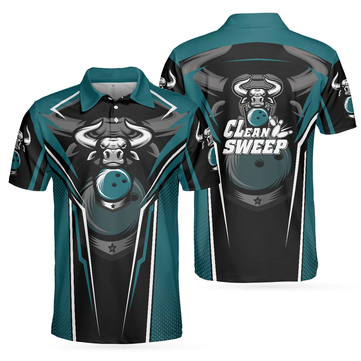 Bowling Men Polo Shirt - Clean Sweep Bowling Bull, Digital Bowling Alley Bowling Polo Shirt - Gift For Friend, Family, Bowling Lovers - Image 2