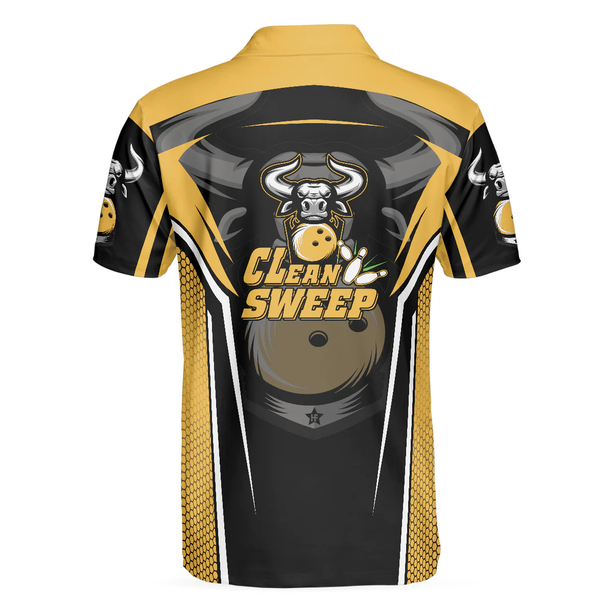 Bowling Men Polo Shirt - Clean Sweep Yellow Bull Bowling, Digital Bowling Alley Bowling Polo Shirt - Gift For Friend, Family, Bowling Lovers - Image 3