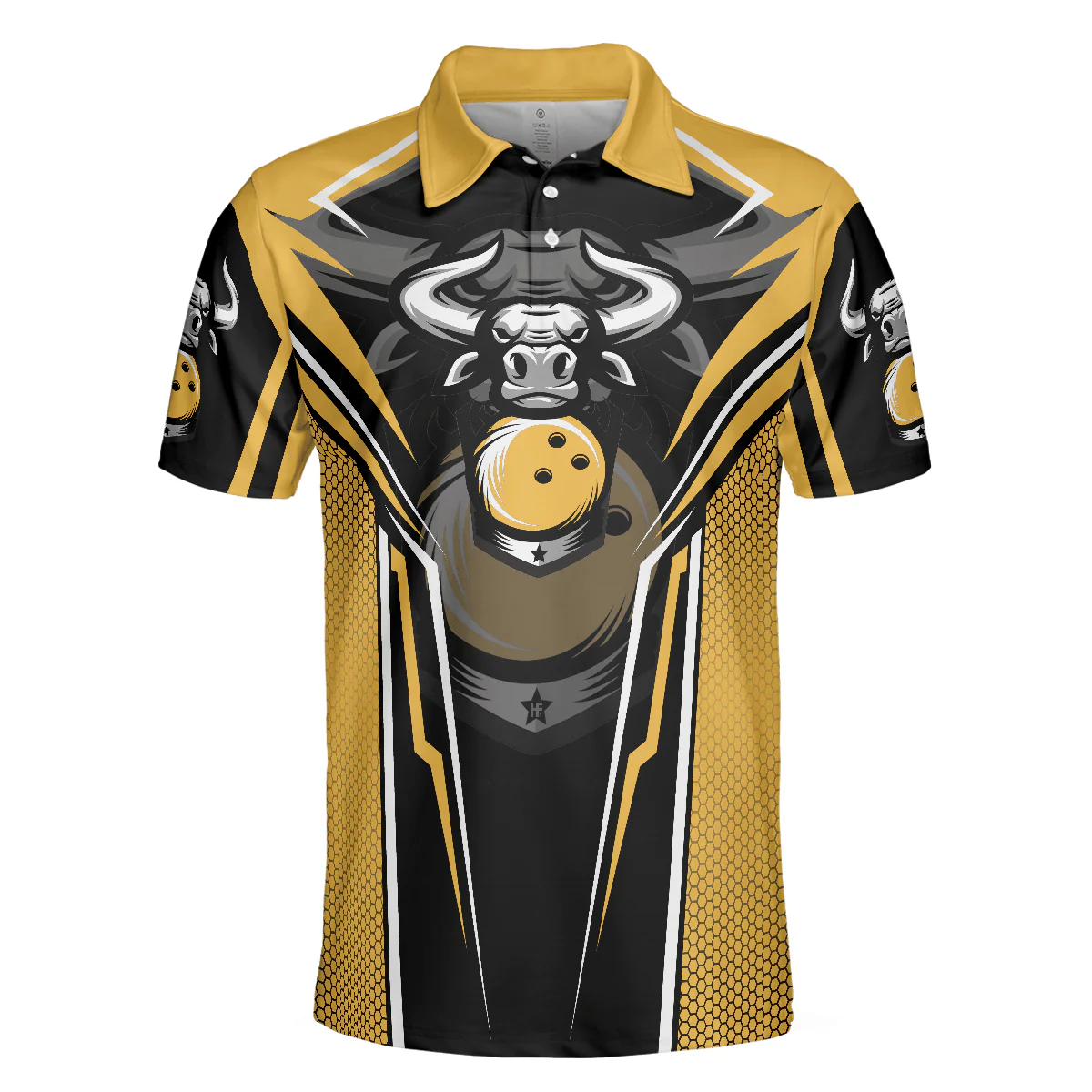 Bowling Men Polo Shirt - Clean Sweep Yellow Bull Bowling, Digital Bowling Alley Bowling Polo Shirt - Gift For Friend, Family, Bowling Lovers - Image 4