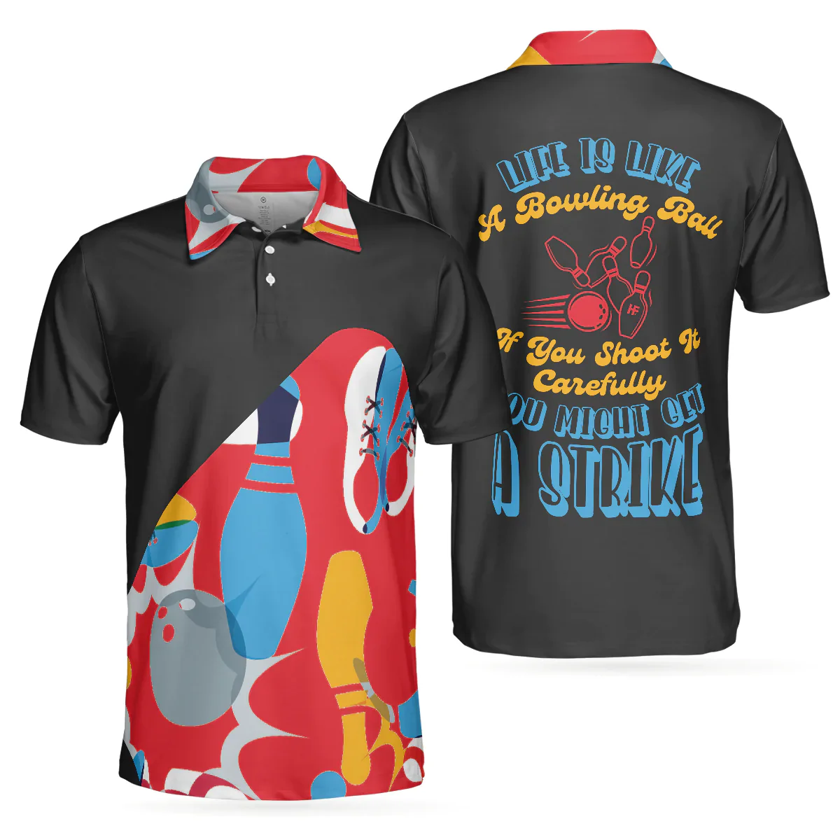 Bowling Men Polo Shirt - Colorful Tenpin Bowling Men Polo Shirt, Life Is Like A Bowling Polo Shirt - Gift For Friend, Family, Bowling Lovers - Image 2