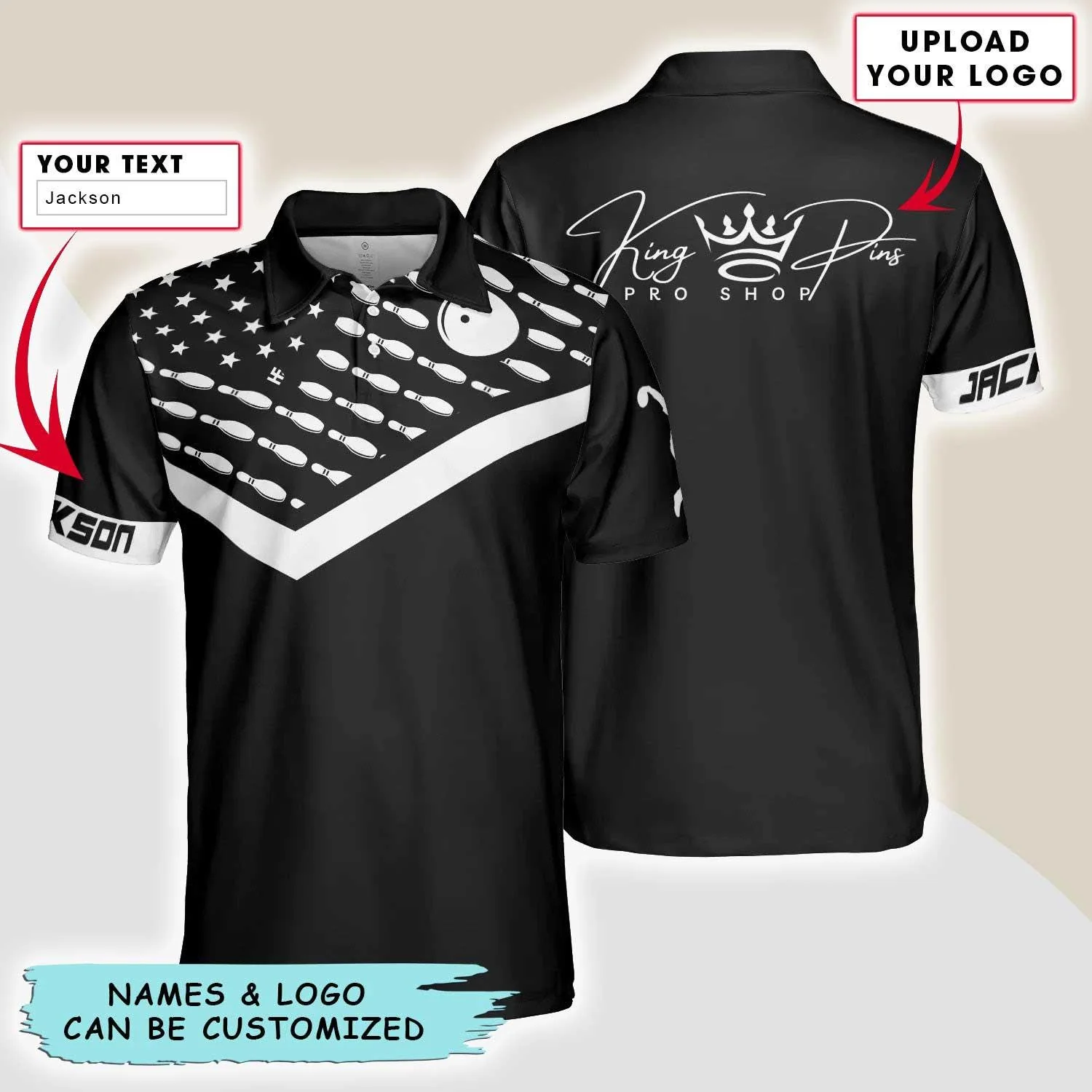 Bowling Men Polo Shirt Custom Name - American Flag Men Polo Shirt Personalized Bowling Polo Shirt - Gift For Friend, Family, Bowling Lovers
