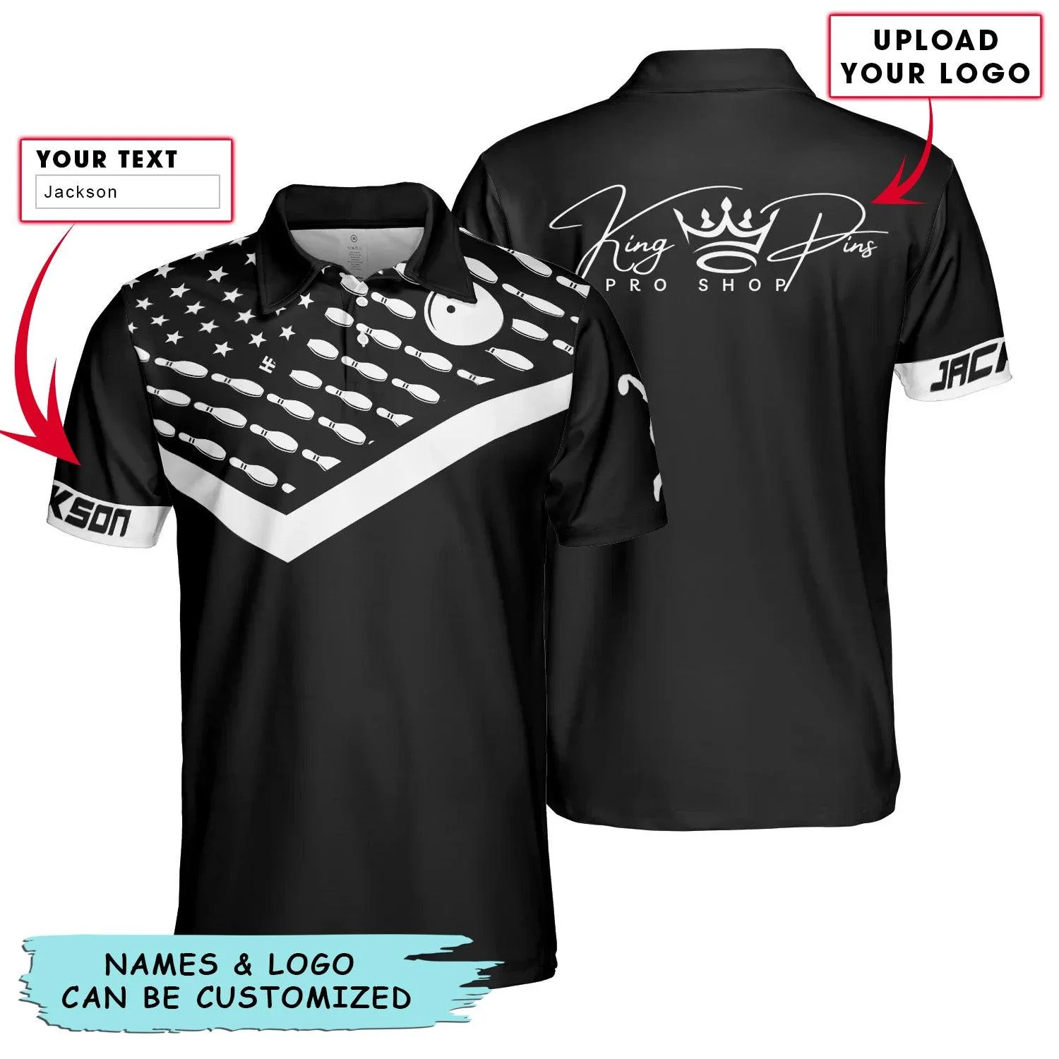Bowling Men Polo Shirt Custom Name - American Flag Men Polo Shirt Personalized Bowling Polo Shirt - Gift For Friend, Family, Bowling Lovers - Image 3