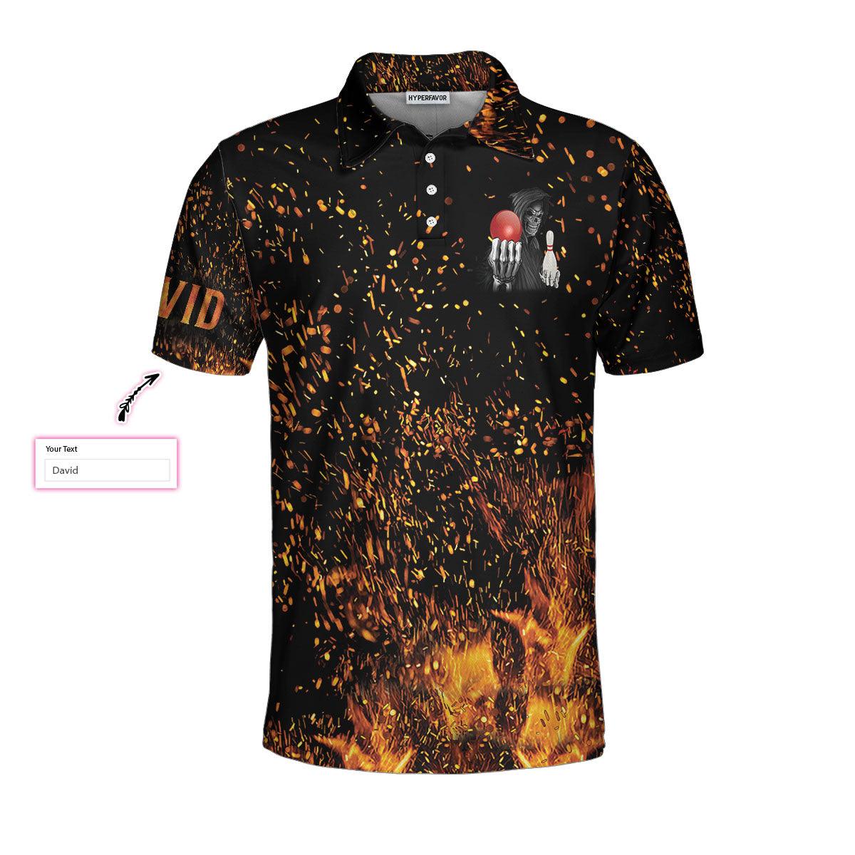 Bowling Men Polo Shirt Custom Name - Bowling Beast Flame Pattern Personalized Bowling Polo Shirt - Gift For Friend, Family, Bowling Lovers - Image 2