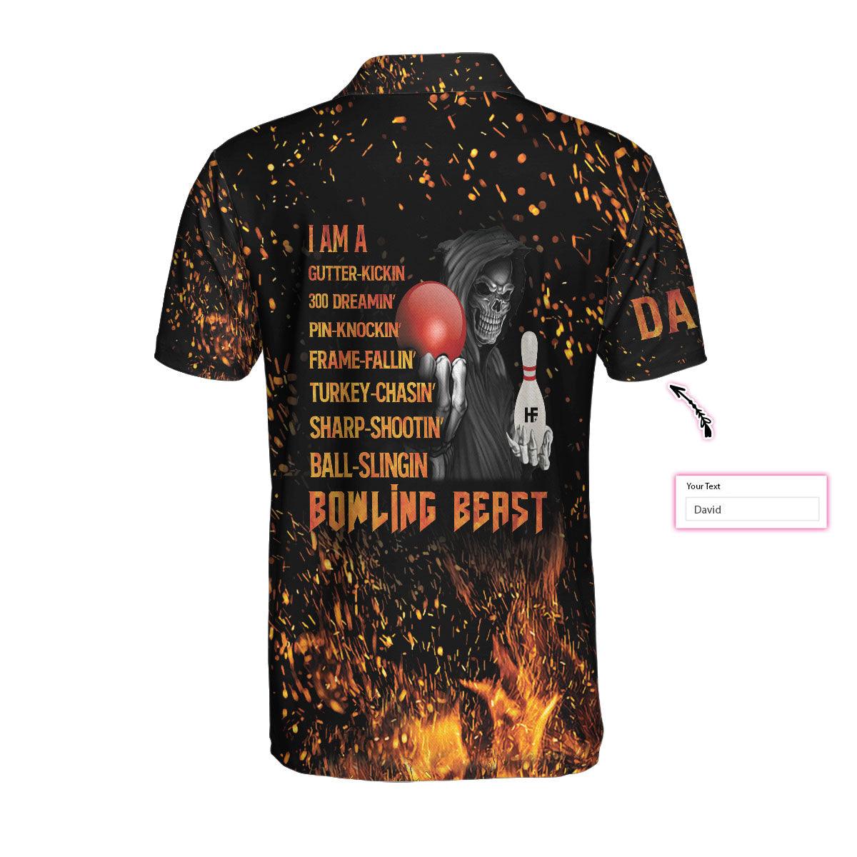 Bowling Men Polo Shirt Custom Name - Bowling Beast Flame Pattern Personalized Bowling Polo Shirt - Gift For Friend, Family, Bowling Lovers - Image 3
