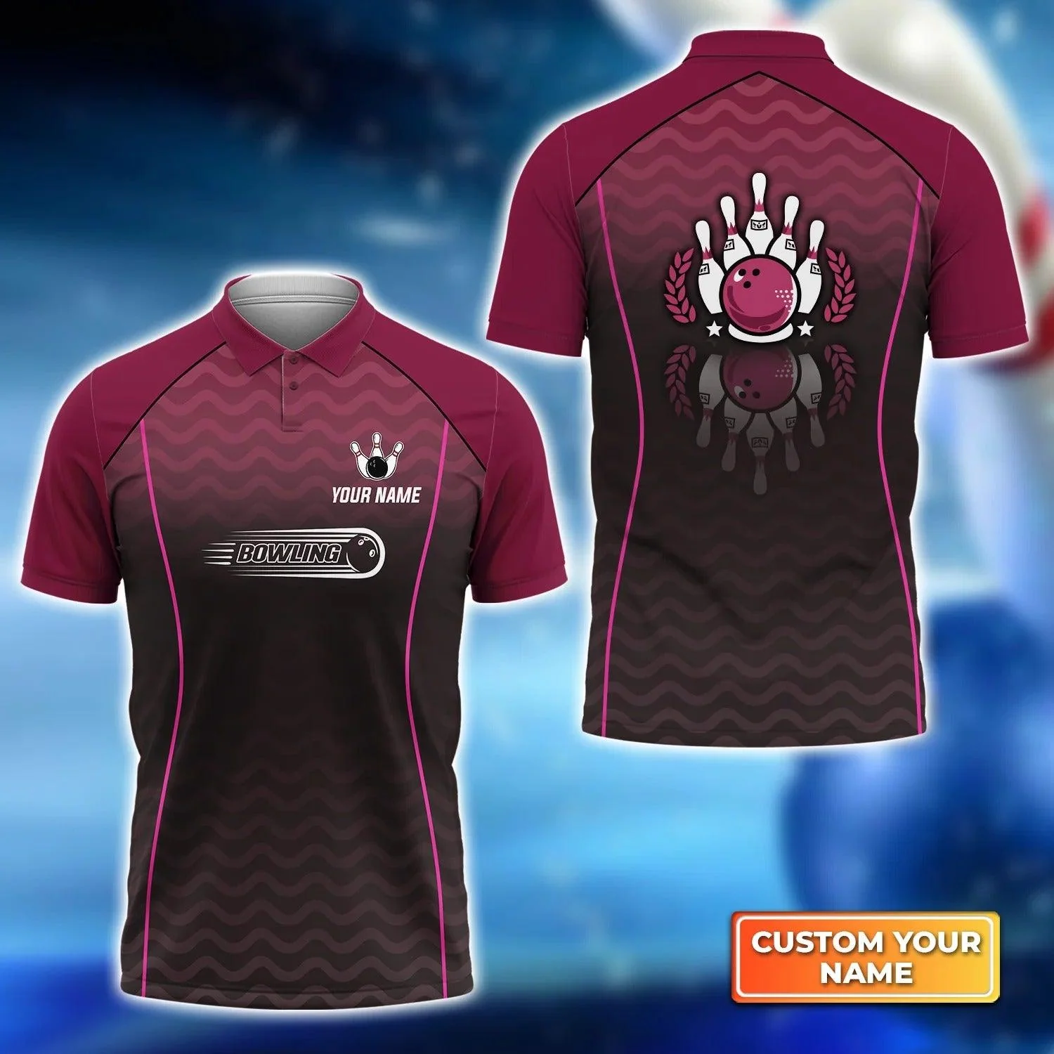 Bowling Men Polo Shirt Custom Name - Bowling Interlaced Pattern Personalized Name Polo Shirt For Men, Bowler, Friend, Family