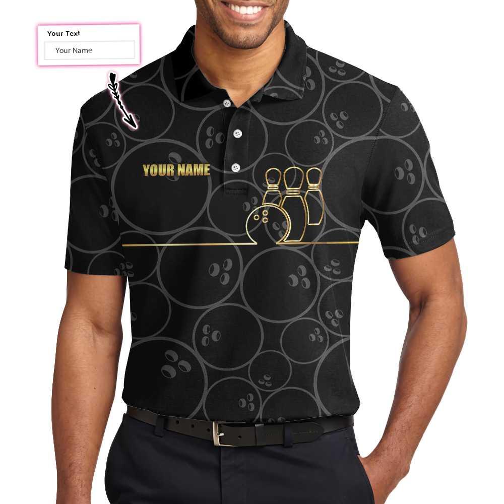 Bowling Men Polo Shirt Custom Name - Bowling Pattern And Golden Personalized Bowling Polo Shirt - Gift For Friend, Family, Bowling Lovers - Image 5